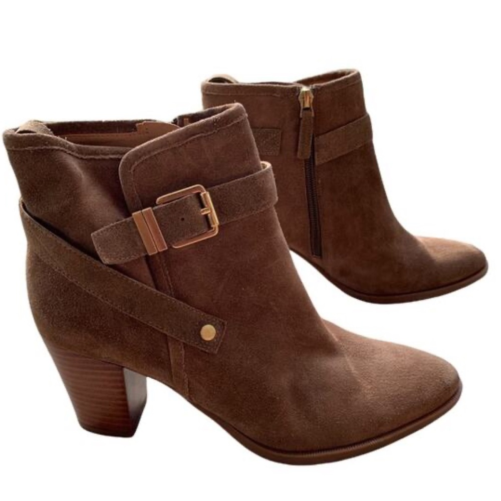 Franco Sarto Delaney Suede Ankle Boots High Heel Bootie Brown Chestnut